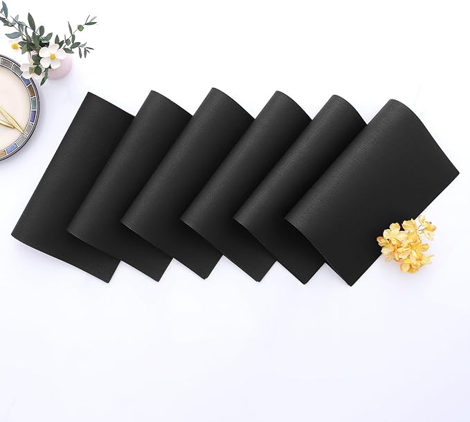 Homaxy PU Faux Leather Placemats for Dining Table, Set of 6, Black | Waterproof Wipeable Washable Table Mats, Easy to Clean Anti-Slip Place Mats, 11.8" x 17"