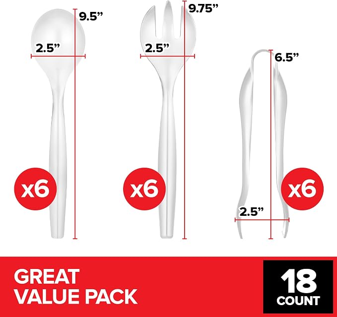18 Count Disposable Serving Utensils, Clear Plastic Serving Utensils Set for Catering Weddings, Holiday Parties, and More, Disposable Serving Spoons for Buffet, Party Utensils, Stock Your Home
