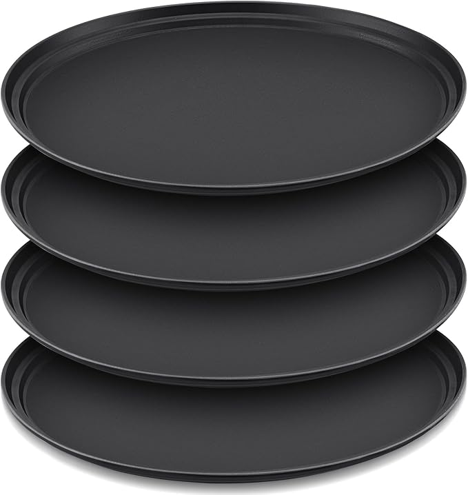 FillTouch 4 Pcs Restaurant Serving Trays PP Plastic Non Slip Rubber Lined Large Oval Tray for Kitchen Dining Room Cafeterias Fast Food Service (24 x 29 Inch,Black)