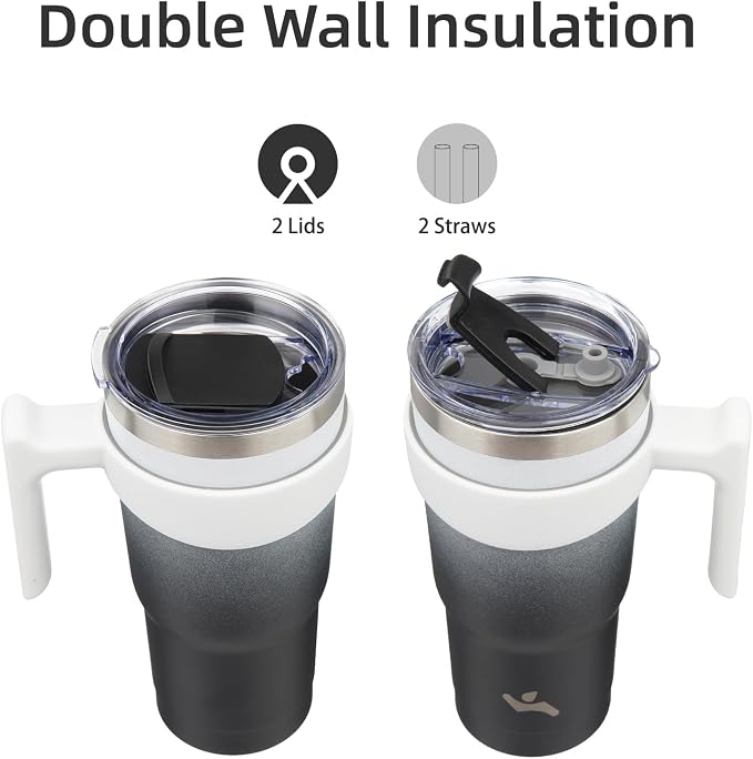 Konokyo 20 oz Tumbler with Handle and Straw, Insulated Travel Mug | Day Night; BPA-free, leak-proof tumbler with 2 lids, 2 straws, cup holder fit for coffee, office, travel & daily use