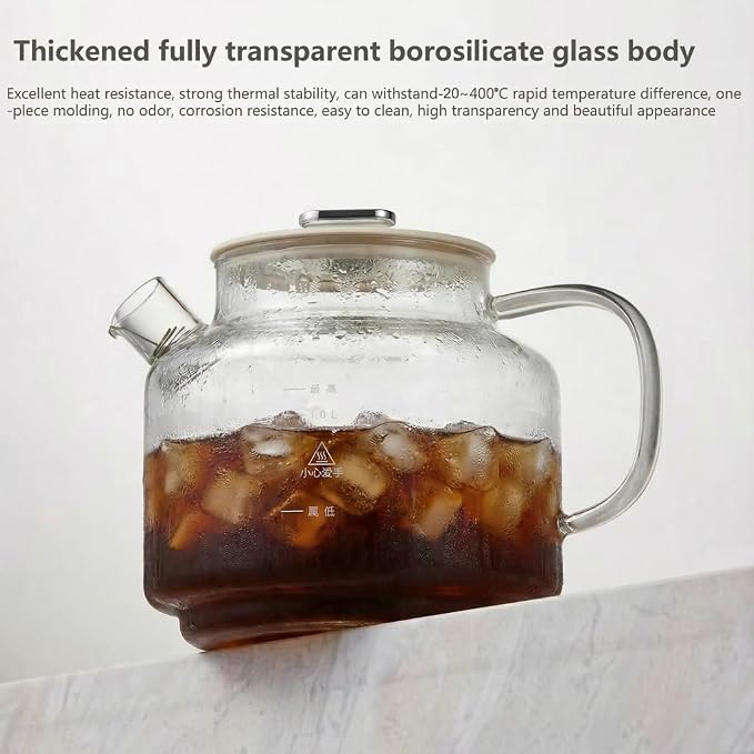Lemuugo 1.2L Glass Tea Kettle with Infuser, Temp Control, 24H Timer | 1 liter electric tea kettle with infuser, temperature control kettle allglass, 24H preset timer for loose leaf tea.