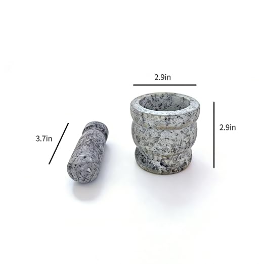 2.95" Small Granite Mortar and Pestle Set, Natural Stone Grinder | 100% natural solid granite stone. Compact portable spice crusher with non-slip base. Easy to clean kitchen tool