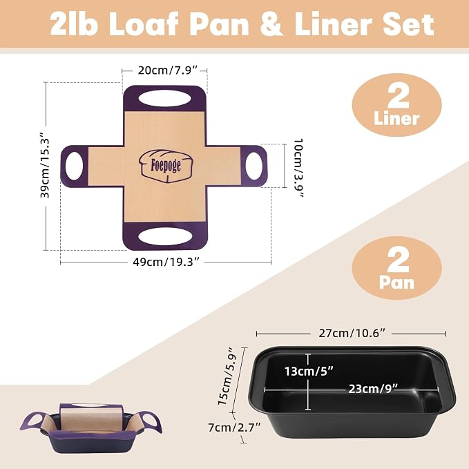 Loaf Pan with Liners Set: Nonstick 9 x 5 Inch Bread Pan for Homemade Baking | 2-Pack for Homemade Oven Baking - Rectangular Baking Tray for Kitchen Home Baker Make Sourdough Banana Sandwich 9x5 Brioche