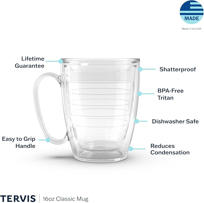 Tervis Clear & Colorful Tabletop Made in USA Double Walled Insulated Tumbler Travel Cup Keeps Drinks Cold & Hot, 16oz Mug, River Rock | Made in USA, Double-wall Insulated Keeps Coffee & Matcha Hot, Shatterproof, BPA-Free, Dishwasher Safe, Gifts under $25