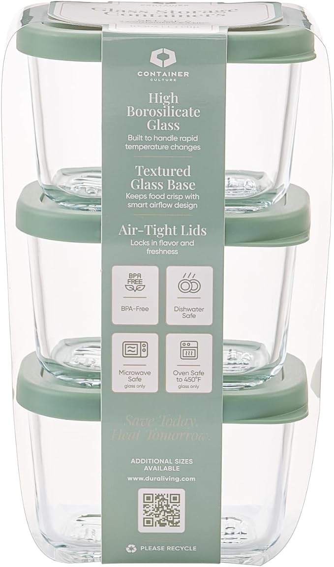 Glass Food Storage Containers with Lids — 6 Piece — 10.5 oz Glass with BPA-Free Leakproof Stackable Lids — Microwave, Oven & Dishwasher Safe — Ideal for Meal Prep & More - Soft Sage