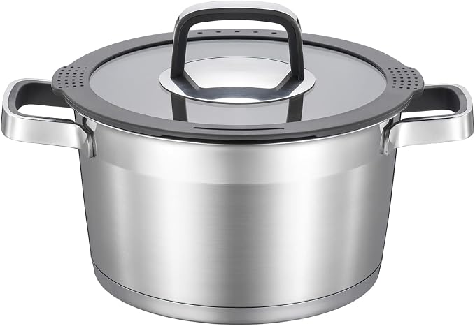 MARSKITOP 3 Quart Stock Pot with Lid, 18/8 Stainless Steel Pasta Pot | Strainer Lid, Cool-Touch Handle, Compatible with All Cooktops, Dishwasher Safe