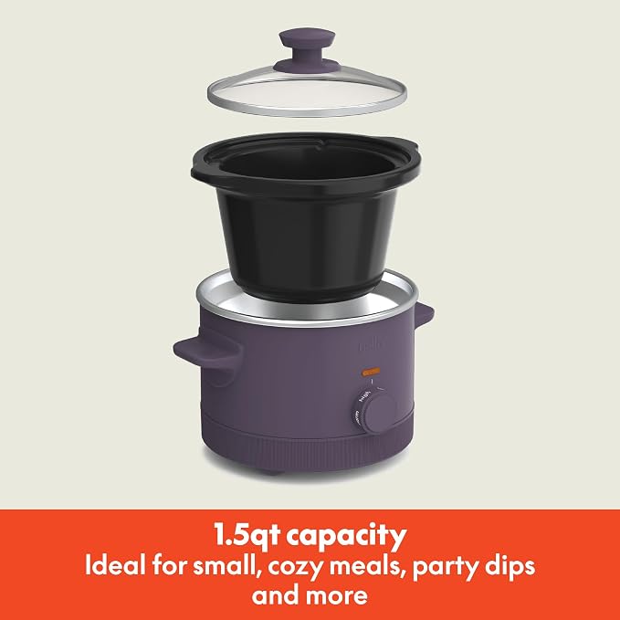 bella 1.5qt Manual Non-Toxic Slow Cooker with 3 Heat Settings, Plum