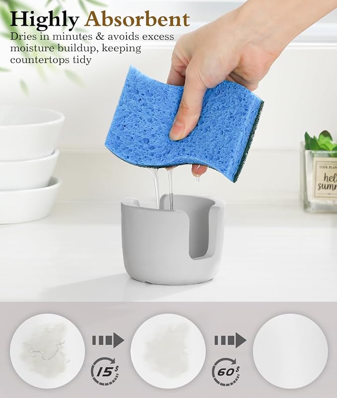Luxspire Diatomite Sponge Holder for Kitchen Sink, Fast Drying, Light Gray | Diatomite Stone Material, Quick-Drying & Water Absorbing stone dish sponge, For Kitchen Sink Counter, Easy to Maintain