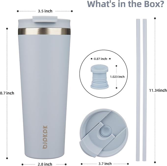 BJPKPK 26 oz Coffee Tumbler with Straw, Insulated Stainless Steel Cup | Double Wall Vacuum, Leak Proof Lid, Keeps Hot/Cold/Iced, BPA Free, Dishwasher Safe, Travel & Outdoor, Modern Blue
