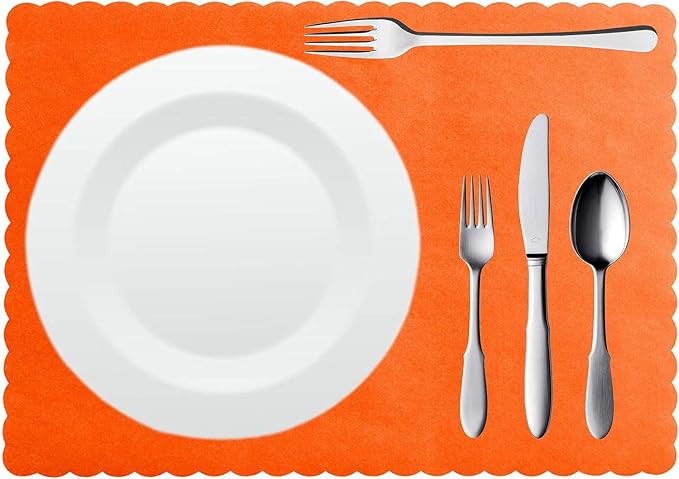 Disposable Paper Placemats – Premium, 100 Pack of Orange Scalloped Edge Placemats, Perfect Size 10x 14