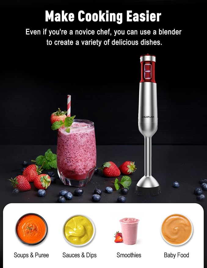 Powerful Immersion Blender handheld, 2026 New Update Hand Blender, Scratch-Resistant Corded Hand Mixer with Heavy-Duty Copper Brushless Motor and Gift Box Red