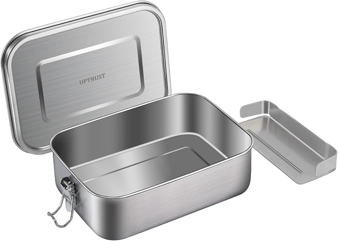 UPTRUST Leak Proof Stainless Steel Lunch Food Container, 1200ML/40oz Large Bento Boxes Metal Lunch Box for Kids or Adults - Lockable Clips Adjustable Divider included