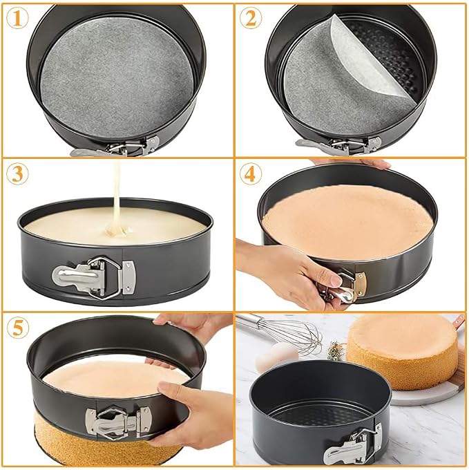 Round Springform Pan, Round Cake Pan, Springform Pan 3-Piece Set (12.5 Cm/4.92 In), (18 Cm/7.08 In), (22.3 Cm/8.8 In) Baking Pans with Removable Flat Base