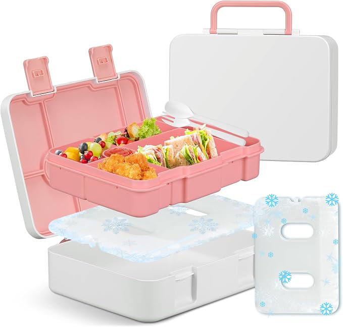 JOOPETALK Chill Bento Lunch Box for Kids Adult with Ice Pack,6-Compartment Reusable Leak-proof Lunch Container for Girls Boys to School,Keep Food Cold&Fresh,Dishwasher & Freezer Safe
