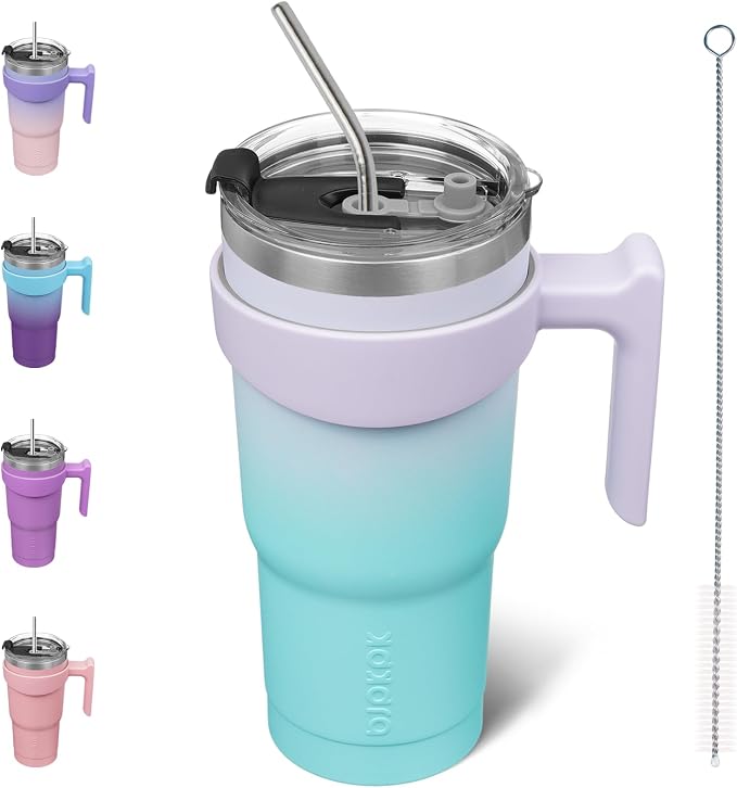 BJPKPK 20 oz Tumbler with Handle & Straw, Insulated Stainless Steel Mug | Double Wall Vacuum, Keeps Hot/Cold, Thermal Cup, BPA Free, Dishwasher Safe, Cupholder Fit, Coffee & Travel, Lavender Green
