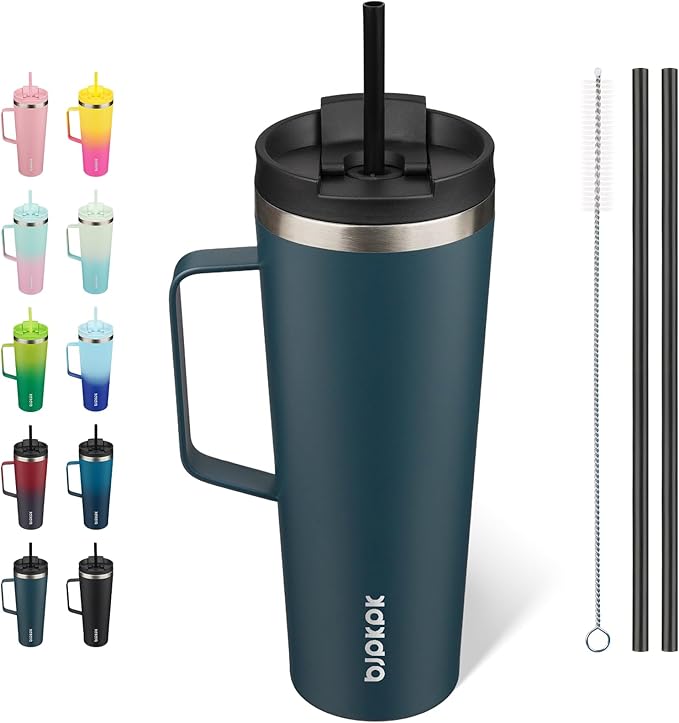 BJPKPK 26oz Insulated Tumbler with Handle, Lid & Straw, Stainless Steel | Double Wall Vacuum Insulated Coffee Travel Mug - Keeps Cold & Hot, BPA Free, Cupholder Fit for Office, Gym & Travel
