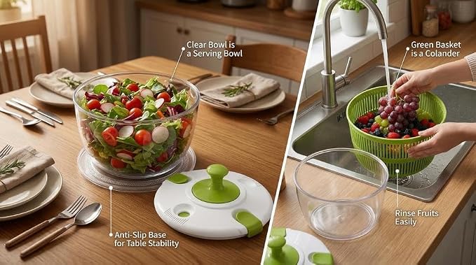 Salad Spinner-Lettuce Spinner, 5QT | Best Fruit Washer, Spinner Bowl, Easy-Spin Handle
