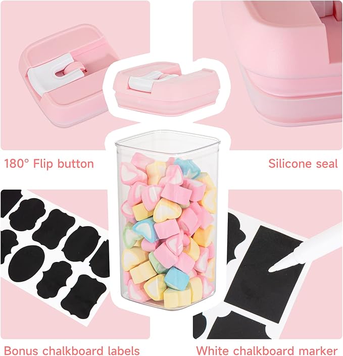 U-QE Airtight Food Storage Containers -6 Piece BPA Free Clear Plastic Airtight Containers with Easy Lock Lids for Kitchen Pantry Organization and Storage - Sugar, Flour, Cereal, Labels & Marker