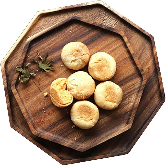 2 Acacia Wooden Trays Serving Platter Cheese Veggie Round Charcuterie Board | 2Pcs Wood Charger Plate Square Decorative Tray for Food Cookie Platter Hosting Christmas Cute Circle Bread Charcuterie Board