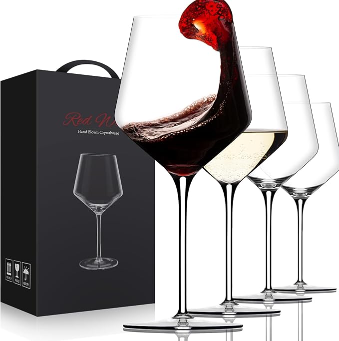 OJA Wine Glasses Set, Crystal Hand Blown Red Wine Glass Set of 4, 18 oz | Long Stem White Wine Glass, Ultra-thin , Dishwasher Safe, Gift for Daily Use, Party
