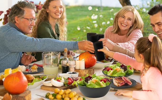 24pcs Matte Black Dinnerware Set, Plates Bowls & Cups, Unbreakable Dishes for 8, Reusable BPA‑Free Tableware, Dishwasher Safe for Kitchen Party Picnic Camping, Bonus Cutlery Set Included