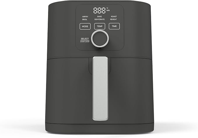 Martha Stewart 6-Quart Air Fryer, 6 Presets, Space Saving, Caviar Gray | 3lb Capacity, PFAS-Free Ceramic Nonstick Basket & Tray, Bake, Roast, Broil, Dehydrate, Reheat, Shake Reminder, Heat up to 400