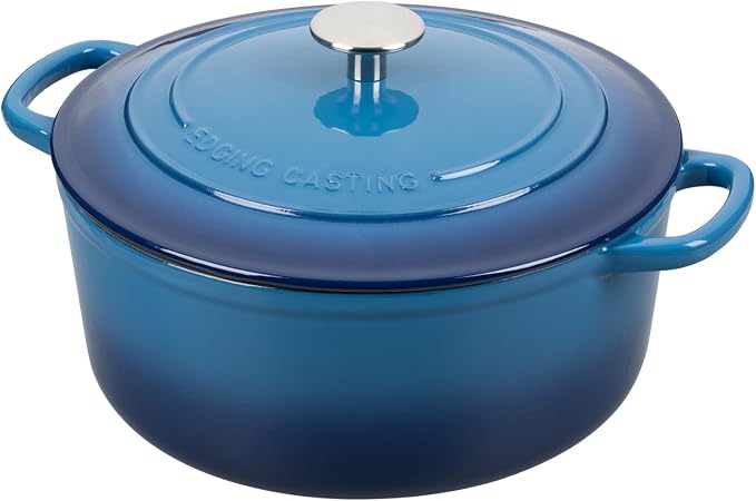 EDGING CASTING Enameled Cast Iron Dutch Oven Pot with Lid, 7 Quart, Round Dutch Ovens for Bread Baking, Bread Oven, Oven Safe up to 500°F, Lake Blue