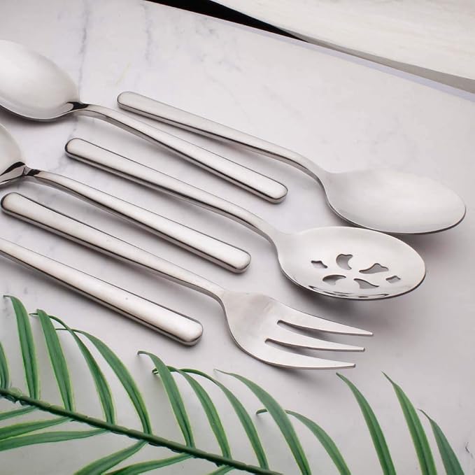 Serving Spoons*2 Slot Spoons* 2 Forks *2 Buffet Colander Stainless Steel Banquet Set, Set of 6. Lenght 9" (6-spoon forks set)