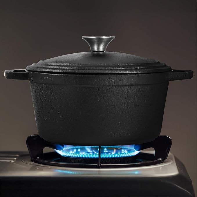 Commercial Chef 3.4-Qt. Dutch Oven with Lid, Cast Iron, CHCI340 | Pre-seasoned, Integrated Handles, Works on All Cooktops Including Induction, Outdoor Cookware for Campfires or Grills