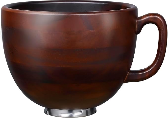 ULTICOR Premium Walnut Wood Mixing Bowl with Handle – Compatible with KitchenAid Mixer Bowl 4.5 & 5 QT Tilt-Head (K45, KSM75, KSM150 Series) – 5 Quart Wooden Bowl w/Stainless Steel Locking Base