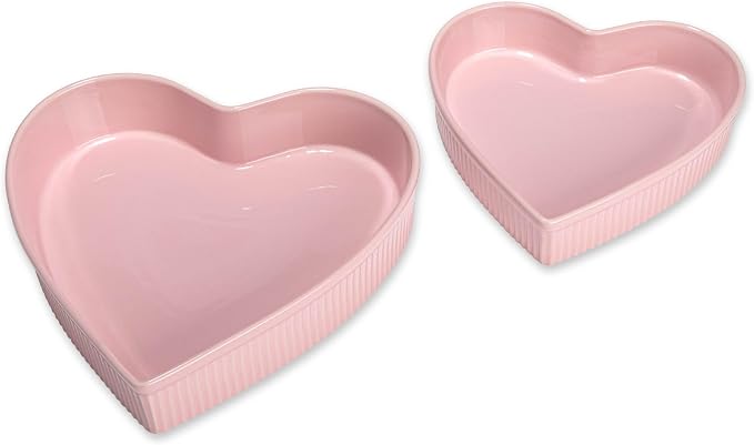 Paris Hilton Heart-Shaped Pie Dish Set, Finely Crafted 8-Inch and 10-Inch Stoneware Baking Dishes with Elegant Fluted Exterior, Nesting Design, Oven Safe up to 450°F, 2-Piece, Pink