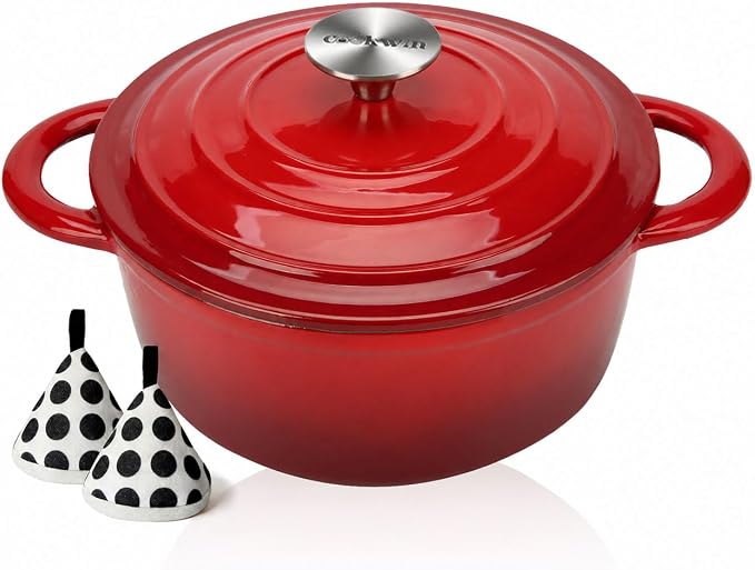 Enameled Cast Iron Dutch Oven, 4.5QT Heavy Duty Cooking Pot with Lid, Oven Safe up to 500° F for Sourdough Bread Baking, Braising, Stew, Family And Friends Best Gifts, Red