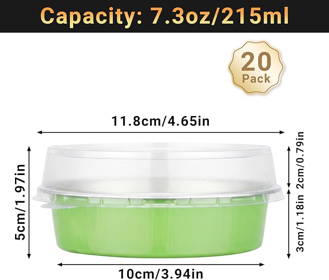 Beasea Mini Tart Pans with Lids 20 Pack, 4" 7.3oz Matcha Green Disposable Aluminum Foil Baking Tins Cups, Round Pie Container Mini Tart Pan for Individual Cupcake Dessert Muffin Cheesecake Quiche