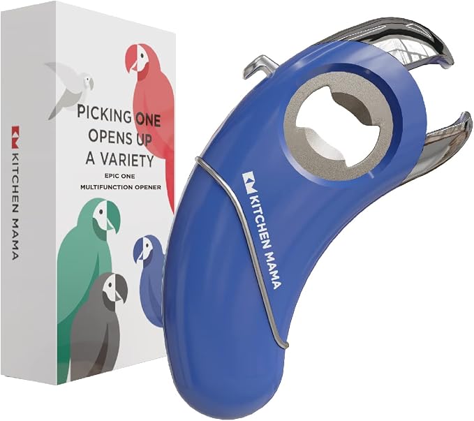 Kitchen Mama Epic One Multifunction Opener, Blue | Magnetic Bottle Opener, Beer Soda Opener, Effortless Jar Lid Opener, For Seniors and Elderly with Weak Hands and Arthritis
