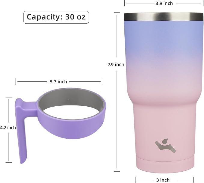 Konokyo 30 oz Tumbler with Handle and Straw, Insulated Travel Mug | Pastel Sunset; BPA-free, leak-proof tumbler with 2 lids, 2 straws, cup holder fit for coffee, office, travel & daily use