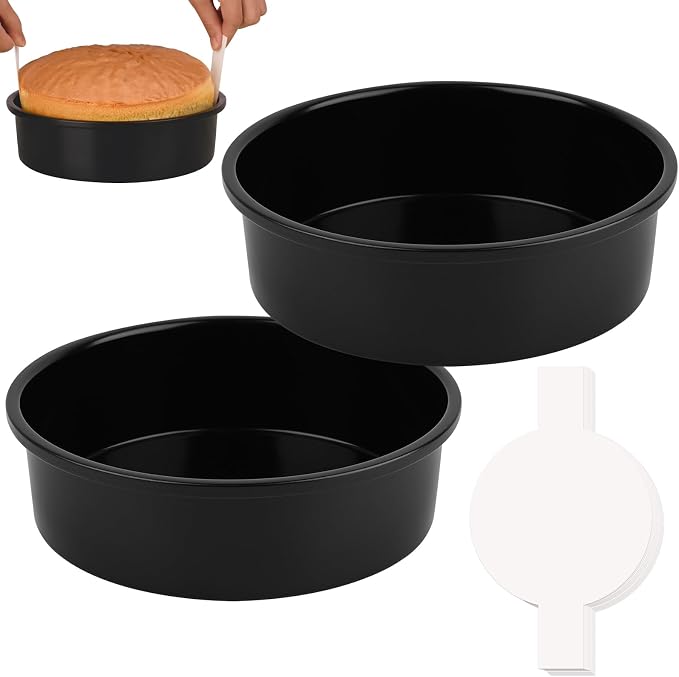 HUAKENER 10 Inch Cake Pan,2Pcs Round Cake Pan with Parchment Paper | Carbon Steel Cake Baking Pans with 70 Pieces Parchment Paper, Non-stick Cake Baking Pans, Dishwasher Safe