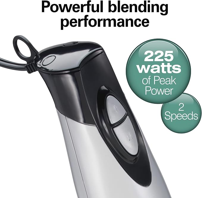 Hamilton Beach 4-in-1 Electric Immersion Hand Blender with Handheld Blending Stick, Whisk + 3-Cup Food & Vegetable Chopper Bowl, 2-Speeds, 225 Watts, Silver and Stainless Steel (59765) | Handheld Blending Stick | Whisk | 3-Cup Vegetable Chopper Bowl | ...