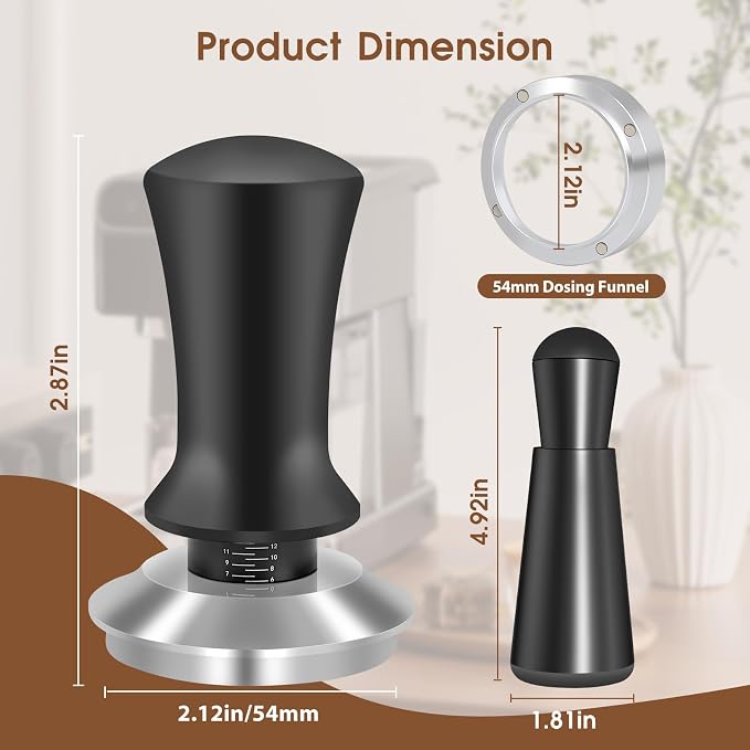 Reoszeank 54mm Espresso Accessories Kit, Tamper, WDT, Dosing Funnel | Spring Loaded Calibrated Tamper, Espresso Distribution Tool, fits Breville 54 mm Espresso Machines and Portafilters