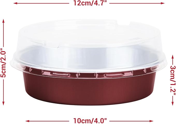 Beasea Disposable Mini Pie Tins with Lids, 50 Pack 4” 7.3oz 215ml Small Round Aluminum Baking Tart Foil Container for Individual Dessert Cupcake Cheesecake Ramekin Quiche Oven Dishes - Wine Red
