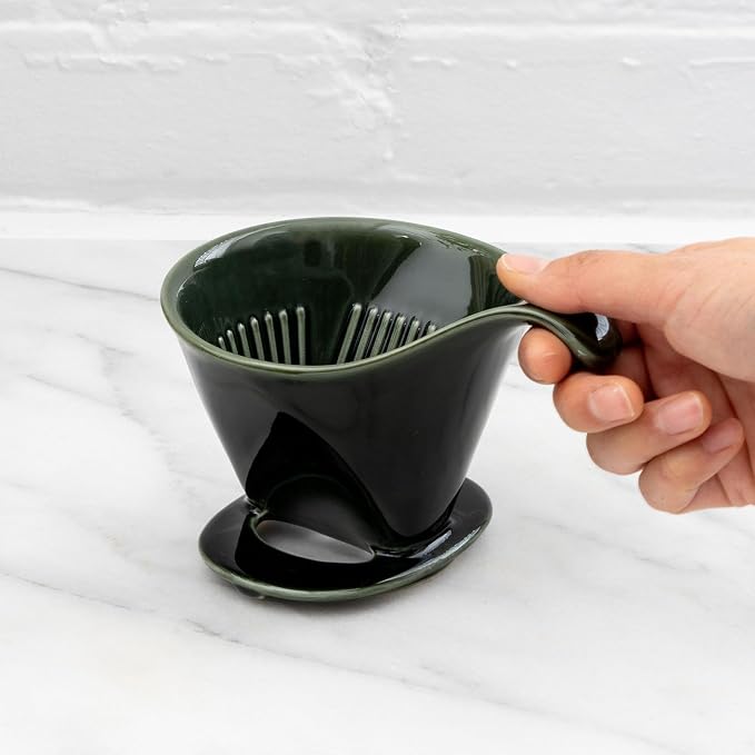 ZERO JAPAN - Bee House Pour Over Coffee Dripper - Ceramic Coffee Maker with Elegant Peek Hole, Drip Cone Brewer Coffee Gift, Brewing Accessories - Antique Green, Standard Size