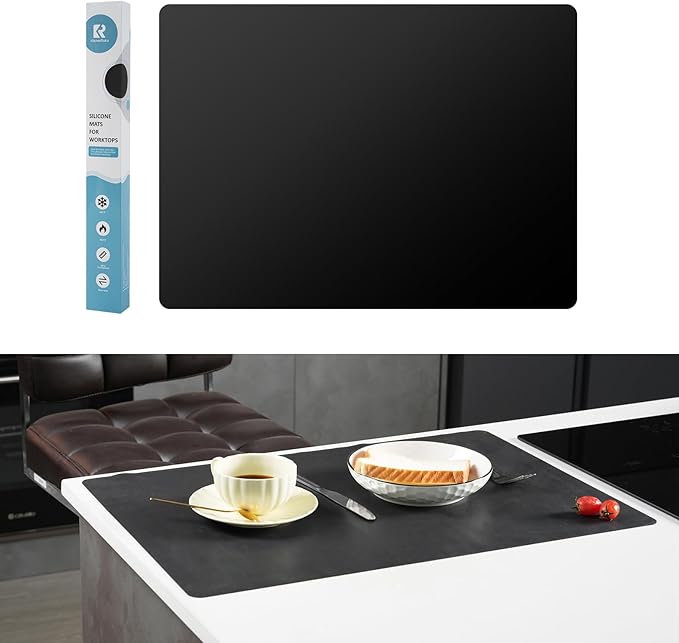 Silicone Mat for Kitchen Worktop Protector, 23.6x15.7 In, Black | BPA Free, Heat Resistant -40°F To 482°F, Versatile Mat for Dough Rolling, Kneading, Crafts, and Worktop Protection, Cuttable
