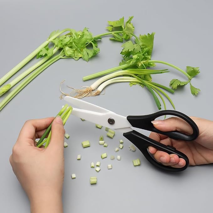 Ceramic Kitchen Scissors 8" Ceramic Blade Scissors White Sharp Blade with Black ABS Handle Cooking Shears for Office School Crafting Kitchen (Black)