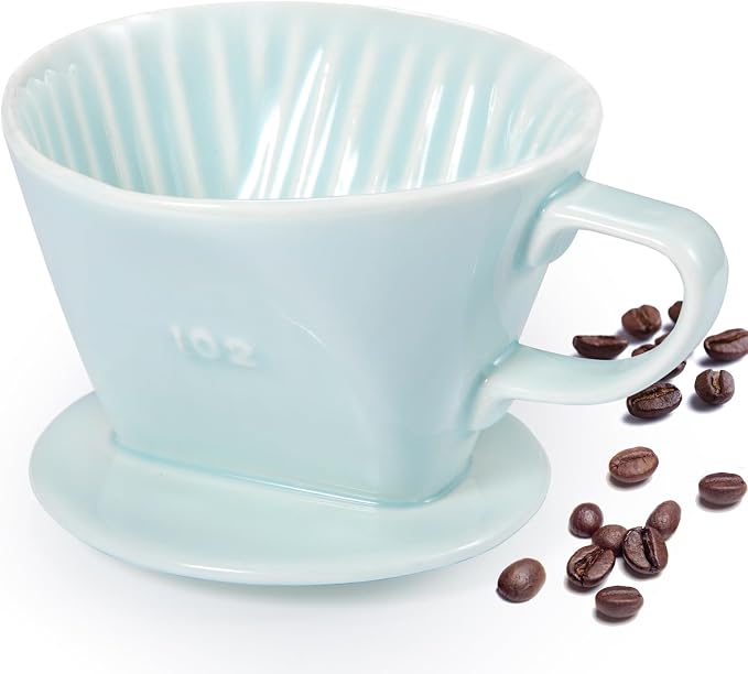 Pour Over Coffee Dripper, Ceramic Pour Over Coffee Maker, Green | 3 Holes Flat Bottom, Easy Manual Brew Maker, Porcelain Slow Filter Cone for Travel, Camping, Office, Home