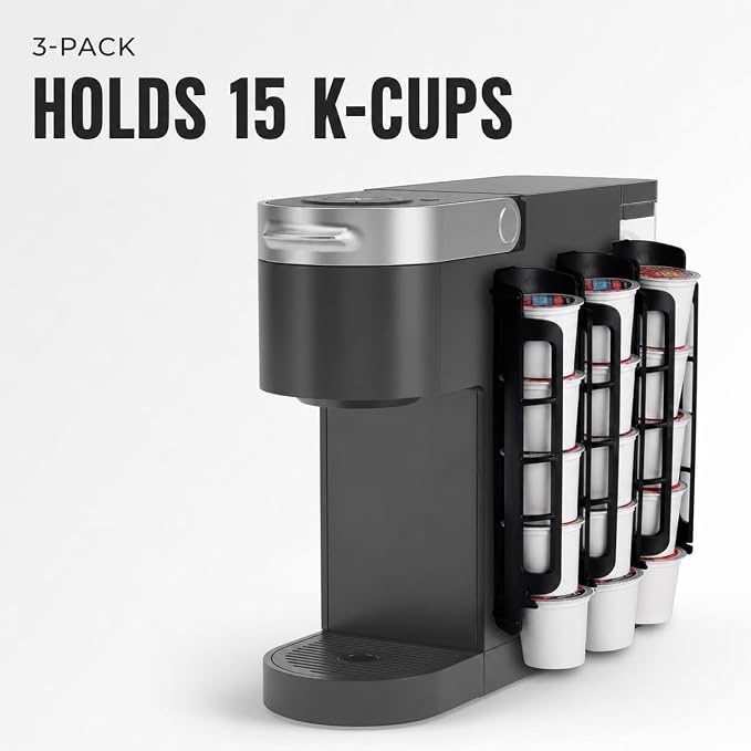 STORAGENIE Coffee Pod Holder for Keurig, Stores 15 Pods, Black | Compatible with K-Cups, Vertical storage saves counter space, Ideal for small kitchens, RVs and dorms