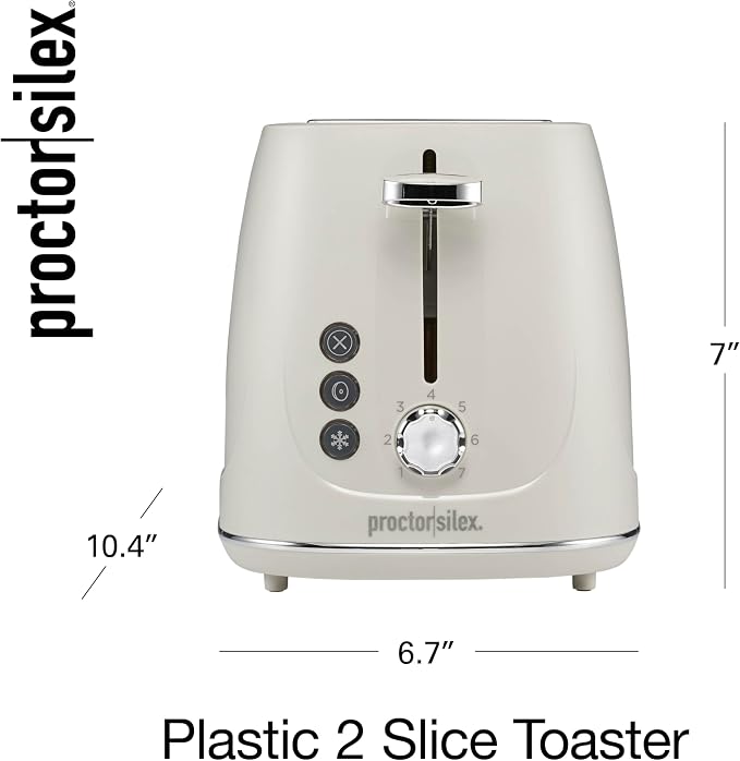Proctor Silex 2 Slice Toaster With Bagel, Defrost & Cancel Buttons | Browning Control With 7 Shades | Auto Shutoff | Wide Slots | Toast Boost | Slide-Out Crumb Tray | Oat White | 22660