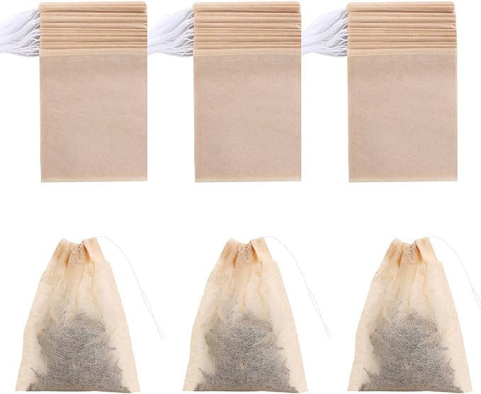 400 Pack Disposable Drawstring Tea Filter Bags, 6 x 8cm Natural Color | Empty Bag Paper Tea Infuser Safe & Natural Unbleached Drawstring for Loose Leaf Tea