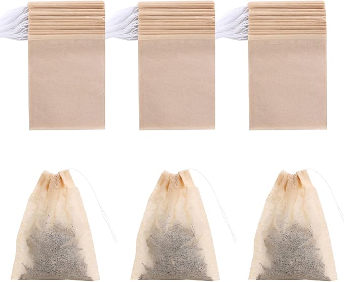 400 Pack Disposable Drawstring Tea Filter Bags, 5 x 7cm Natural Color | Empty Bag Paper Tea Infuser Safe & Natural Unbleached Drawstring for Loose Leaf Tea