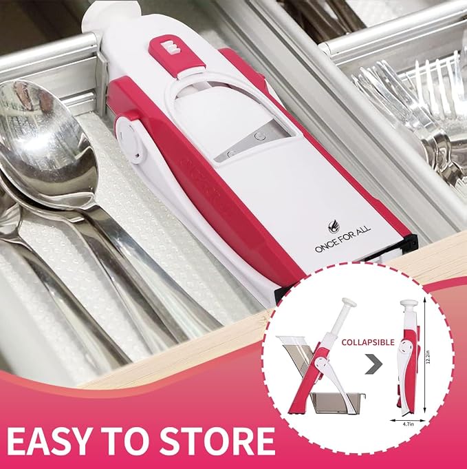 ONCE FOR ALL Safe Mandoline Slicer 5 in 1 Vegetable Cutter, Strips Julienne Dicer Adjustable Thickness 0.1-8 mm for Kitench Fast Meal Prep (Red) | Adjustable Thickness, Potato Slicer Veggie Chopper, Strips Julienne Dicer, French Fry Cutter, Dishwasher ...