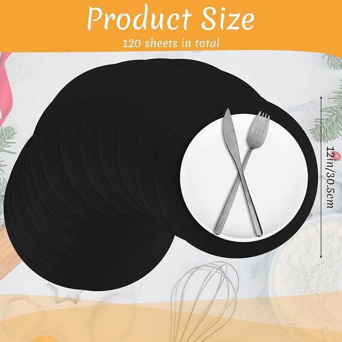 Yeaqee 120 Pcs Disposable Paper Placemats 12 Inch Round Paper Place Mats Blank Table Mats for Restaurant Catering Dining Weddings Birthday Table Holiday Parties Supplies(Black)