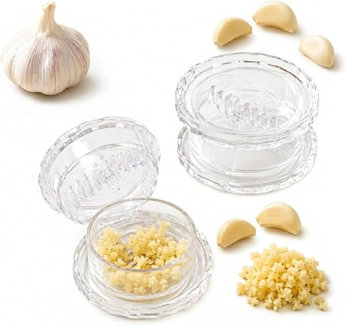 Transparent Manual Garlic Twister & Mincer, 2-Pack Multi-Functional Grinder for Garlic, Onion, Ginger, Herbs, Nuts, Impact Resistant Kitchen Gadget